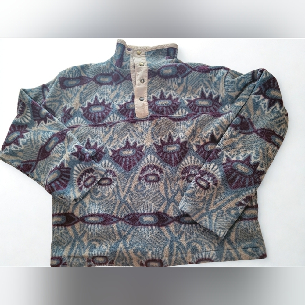 Vintage White Sierra Aztec AOP All Over Print Fleece Pullover Men's S - READ